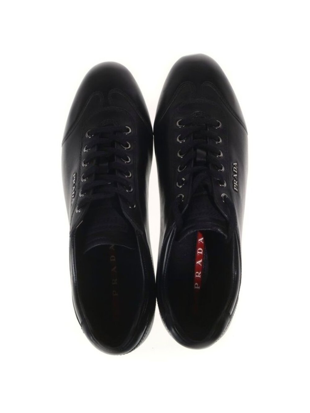 Prada Logo Leather Lace Up Low Cut Shoes Black - Picture 4 of 6